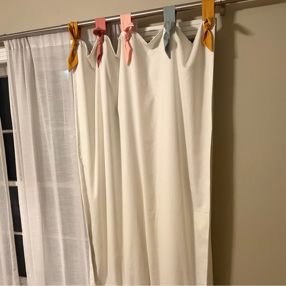 Pillowfort Cream Curtains with Colorful Ties - Picture 2 of 3